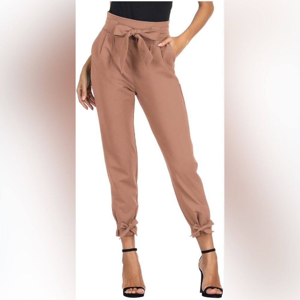 Grace Karin Casual High Waist Pencil Pants W Pockets Bow-Knot Cropped Paper Bag
